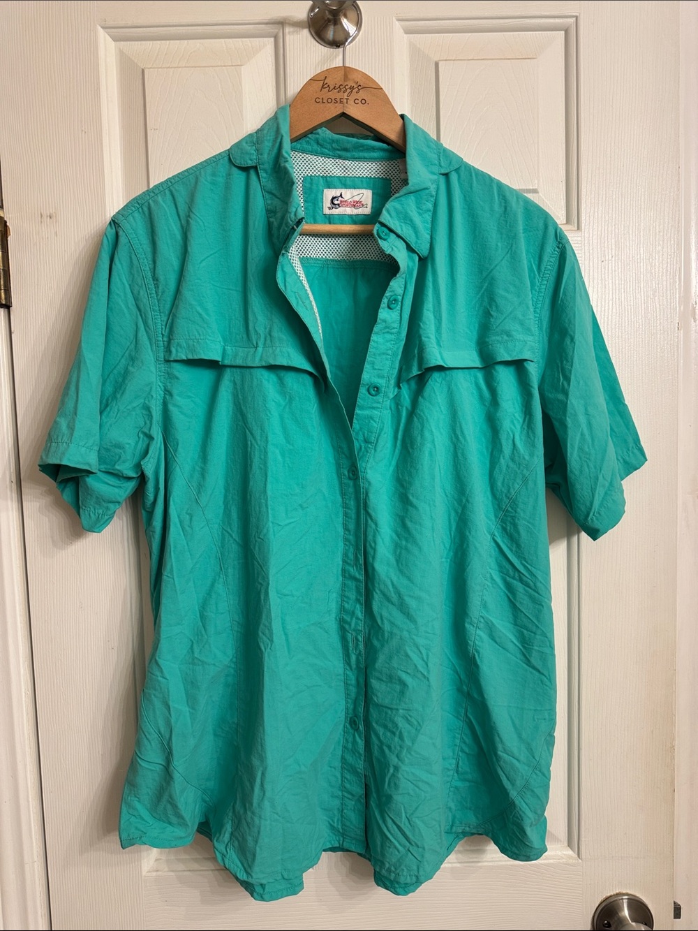 Bass Pro Shops Teal Green Short-Sleeve Casual Button-Down Shirt